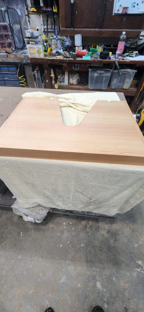 2023 remodel, bottom shelf cut out for drain and water supply