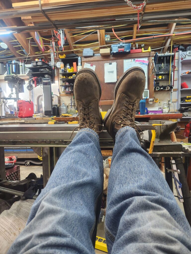About 5 feet elevated, taking a break in the workshop