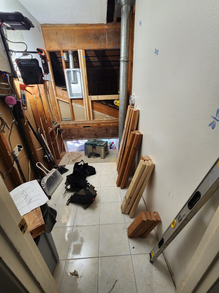 opening cut, framing in progress